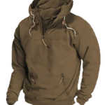 Men's Hooded Half Zip Long Sleeve Zipper Pocket Pullover Jacket