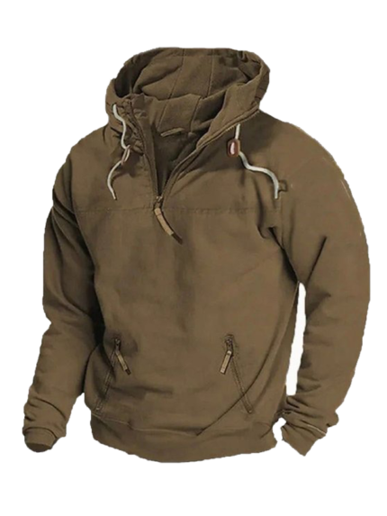 Men's Hooded Half Zip Long Sleeve Zipper Pocket Pullover Jacket