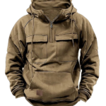 Men's Hooded Half Zip Long Sleeve Multi Pocket Pullover Jacket