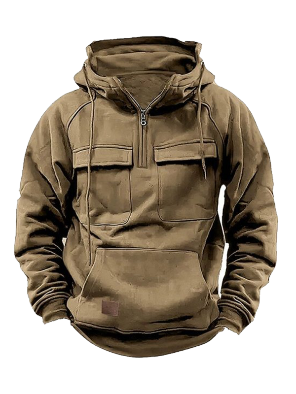 37.png Men's Hooded Half Zip Long Sleeve Multi Pocket Pullover Jacket - Image 1