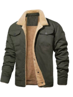 Men's Button Front Turn Down Collar Long Sleeve Pocket Jacket