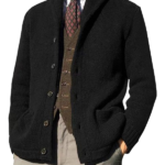 Men's Button Front Shawl Collar Long Sleeve Pocket Jacket Outerwear
