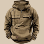 Men's Hooded Half Zip Long Sleeve Multi Pocket Pullover Jacket - Image 3
