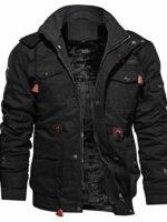 Men's Hooded Full Zip Long Sleeve Multi Pocket Jacket Top
