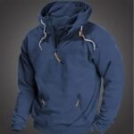 Men's Hooded Half Zip Long Sleeve Zipper Pocket Pullover Jacket - Image 4