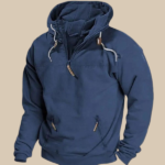 Men's Hooded Half Zip Long Sleeve Zipper Pocket Pullover Jacket - Image 3