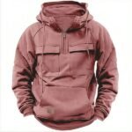 Men's Hooded Half Zip Long Sleeve Multi Pocket Pullover Jacket - Image 4