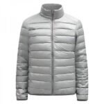 Men's Full Zip Stand Collar Quilted Long Sleeve Jacket Top - Image 3