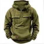 Men's Hooded Half Zip Long Sleeve Multi Pocket Pullover Jacket - Image 2
