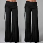 Women's High Waist Wide Leg Drawstring Side Tie Palazzo Pants - Image 2