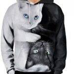 Men's Hooded Pullover Long Sleeve Cat Graphic Front Pocket Sweatshirt
